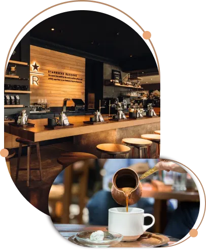 Barista serving coffee at an espresso bar.